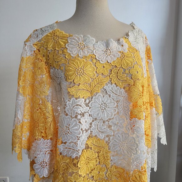 Marc Bouwer Unlimited Yellow and White Laced Top (Size: 2X) - Picture 1 of 13